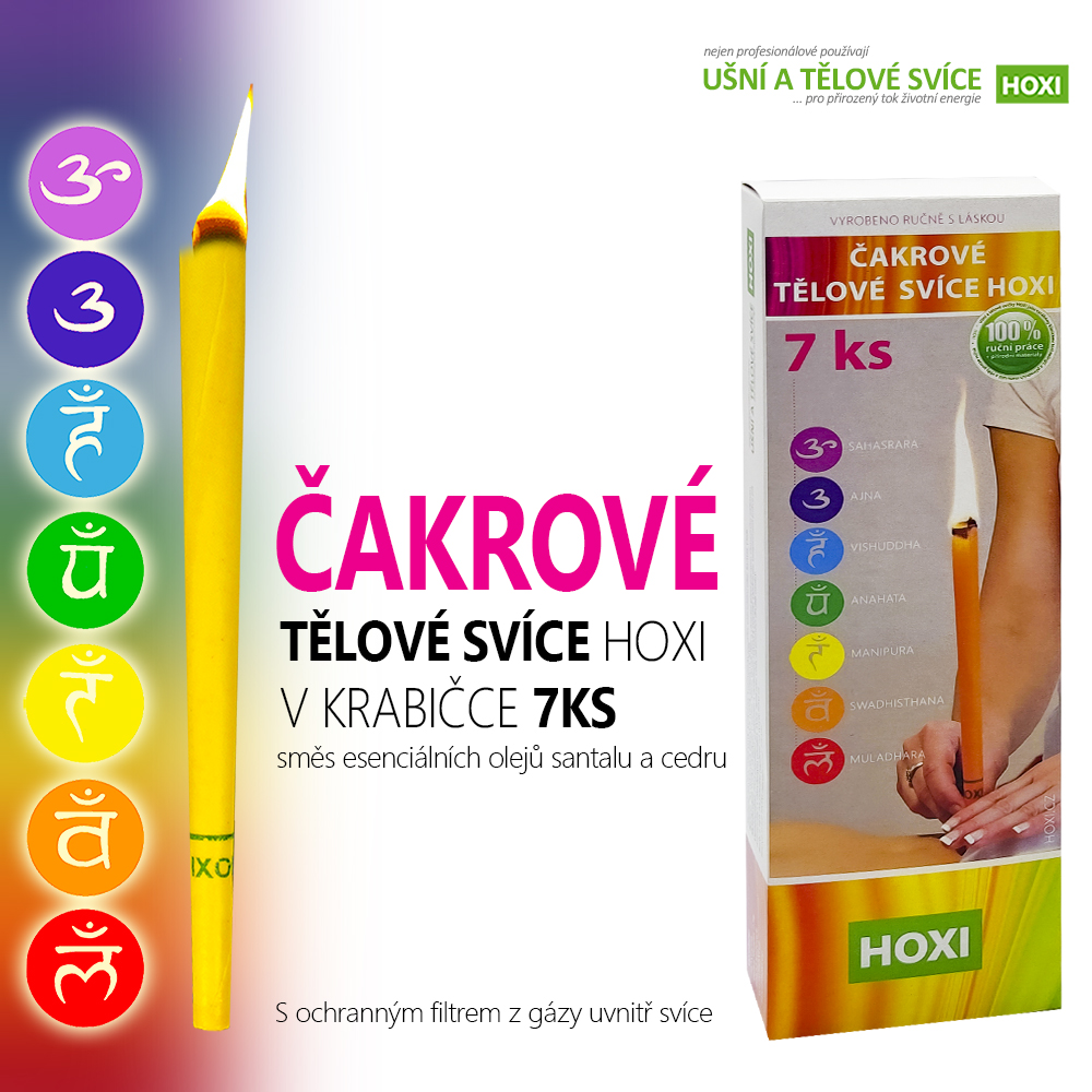 Čakrové tělové svíce HOXI® – 7 ks v krabičce