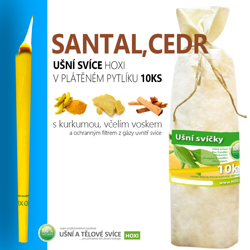 Ušní svíce HOXI® Santal & Cedr – 10 ks v pytlíku